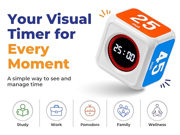 Cube Visual timer for study, work, Pomodoro, family routines, and wellness