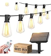 Stright 60FT Solar String Lights Outdoor Weatherproof with Remote, Solar Powered LED Edison Bulb ...