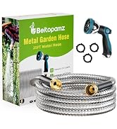 Beitopamz Metal Garden Hose 25 ft with Nozzle, Stainless Steel | No-Kink &amp; Tangle-Free, 3/4" Bras...