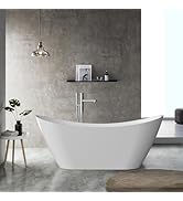 Freestanding Bathtub 59 Inch Acrylic Soaking Tub, Oval White Stand Alone Bathtub with Chrome Drai...