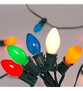 50Ft C7 LED Multicolor String Lights Outdoor, Christmas Decorations Lights | 50+4 Waterproof Cera...