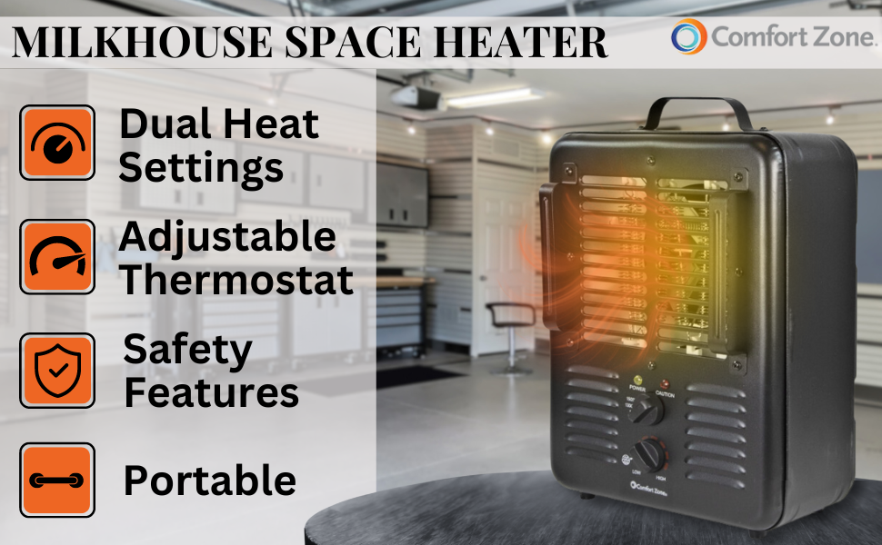 comfort zone portable space heater 1500 watt milkhouse style