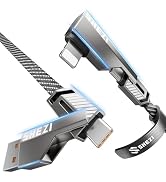 SHEZI 4-in-1 [Upgraded] USB C Cable 60W 5FT Lightning Cable 90 Degree, Fast Charging Flat Nylon B...