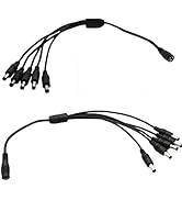 UpperFu 2pcs CCTV DC Power Splitter Cable 5.5mm x 2.5mm Female Jack to 5 Male 5 Ways Splitter Con...