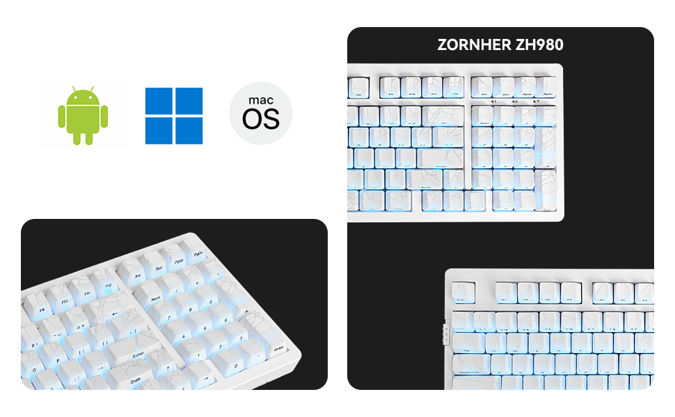 ZORNHER ZH980 Wireless Mechanical Gaming Keyboard,95% White Custom