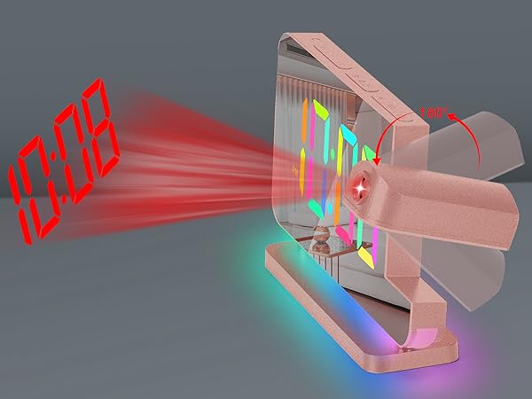 Projection Alarm Clock,7.4 in LED Mirror Digital Clocks Projection on Ceiling Wall,RGB Night Light