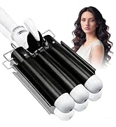 1.25 inch Three Barrel Curling Iron: Aleath Large 3 Barrel Hair Crimper with LCD Display - Dual V...