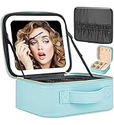 Makeup Travel Train Case with Mirror LED Light 3 Adjustable Brightness Cosmetic Bag Portable Stor...