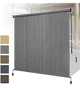 Shade&amp;Beyond Outdoor Roller Shades with Splicing Design, 8' W x 8' H Cordless Patio Roll Up Blind...
