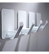 Taozun Adhesive Hooks for Hanging White Self Sticky Hooks, 4 Pack Stainless Steel Towel Hooks for...