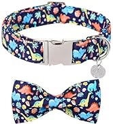 DOGWONG Dinosaur Dog Collar with Bowtie - Blue Dog Bow Collar Boy Dog Collars with Bow Adjustable...