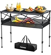 FUNYKICH Folding Camping Table(L39.4''xW19.7''), Aluminum Roll-up Portable Picnic Table with 2 Ad...