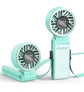 K-RUNMAN Portable Handheld Fan, 4000mAh Rechargeable, 6 Speed Settings, LCD Display, 3-in-1 Folda...