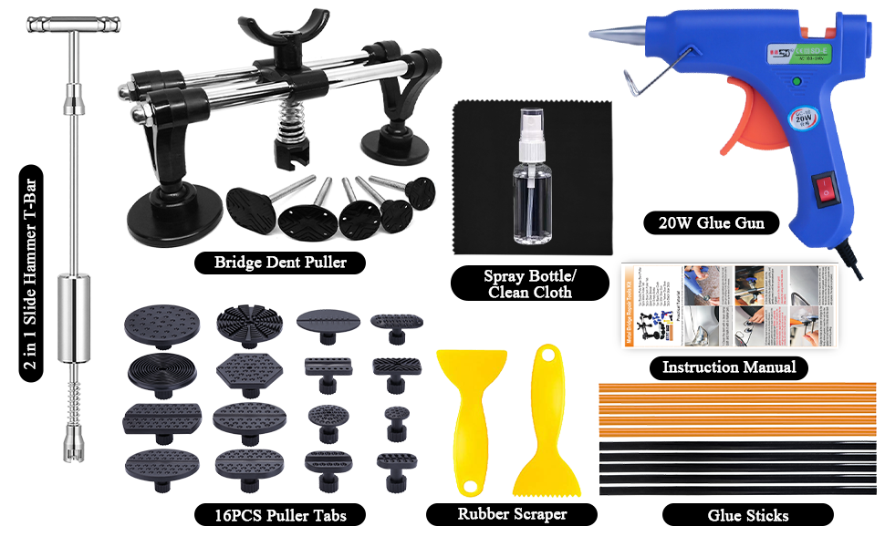 Dent Puller Kit - Paintless Dent Removal Kit, Dent Repair Kit with Slide Hammer T-Bar