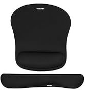 Black ergonomic mouse pad with wrist rest, accompanied by a separate keyboard wrist rest. Both items feature the TeckNet brand name.