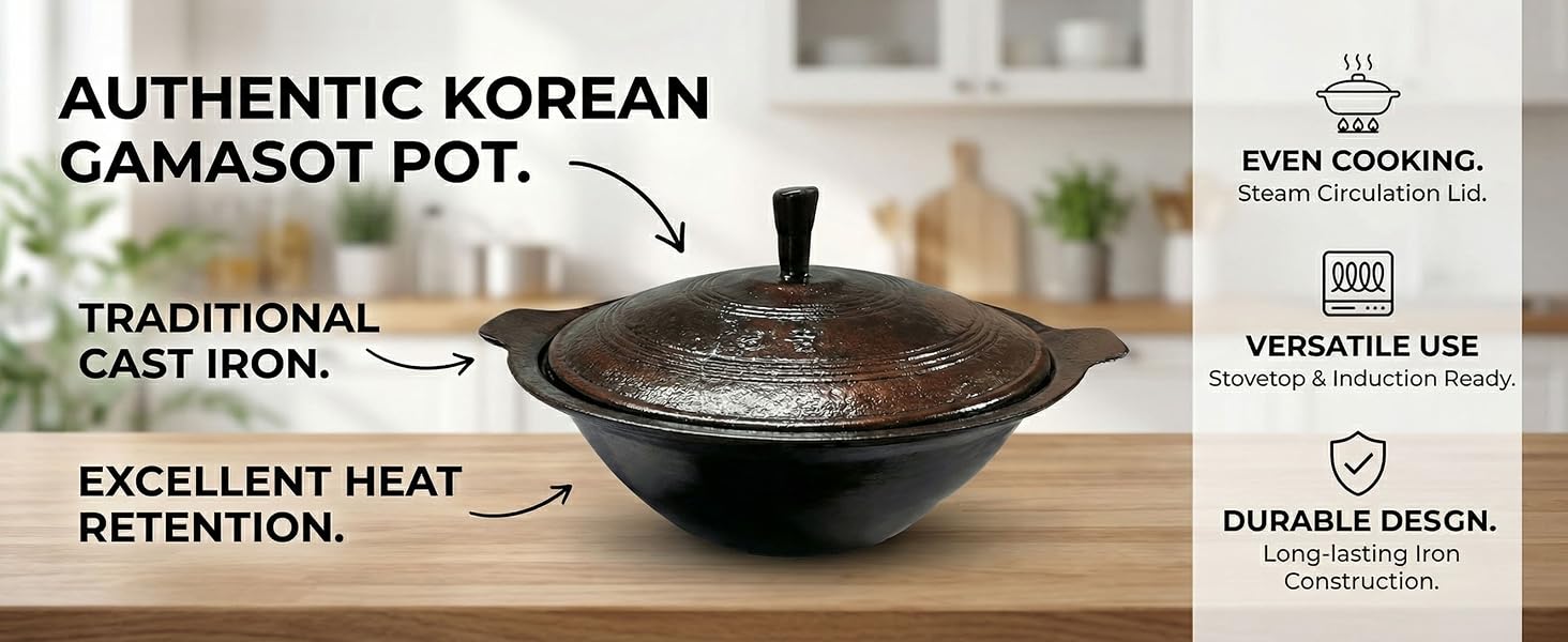 Cast Iron Pot Dutch Oven Cauldron Gamasot Korean Pot
