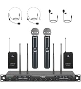 Phenyx Pro 4-Channel Wireless Microphone System w/Auto Scan, 4x40 UHF Frequencies, 2 Handheld Dyn...