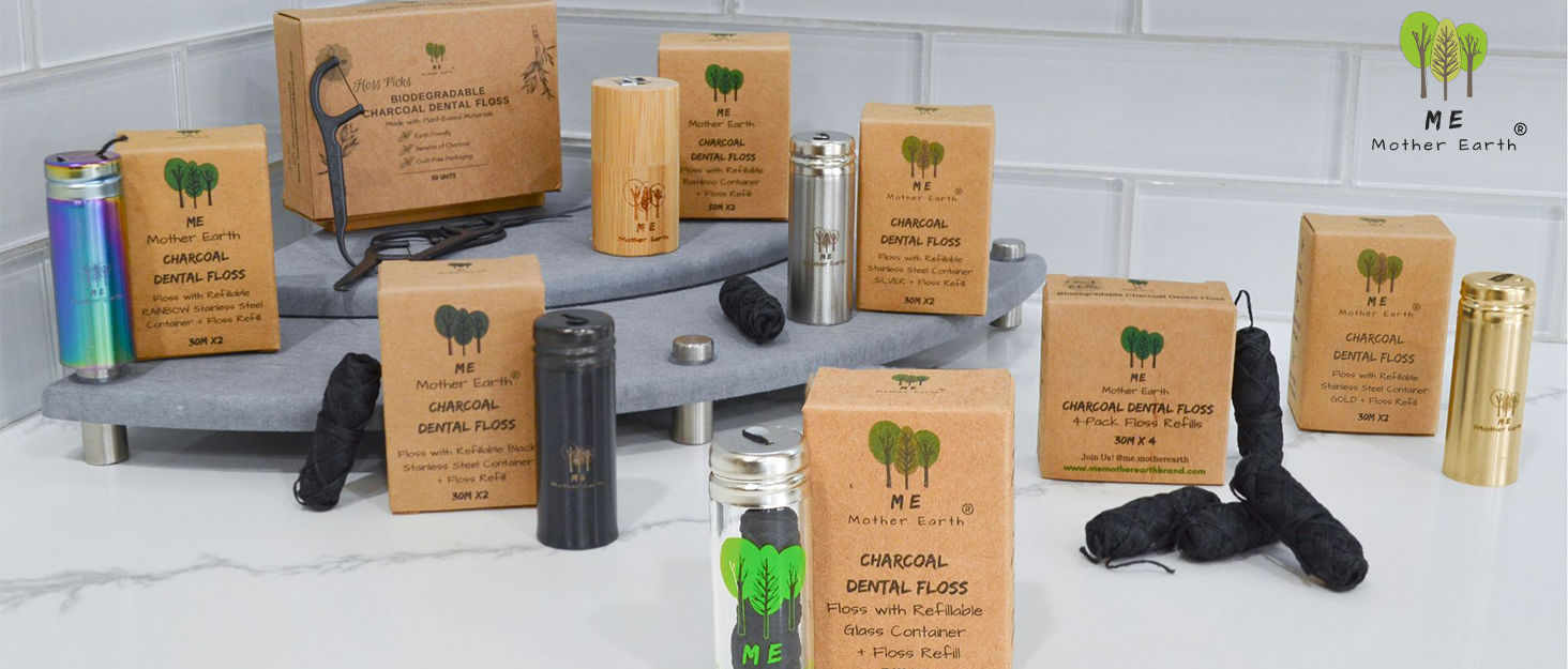 Charcol Dental Floos container mother earth refillable
