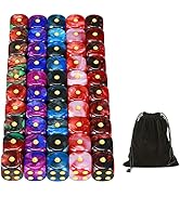 YOUSHARES 50 Pack D6 Game Dice Set with Pouch - 16mm Two Color 6 Sided Dice, Perfect Table Games ...