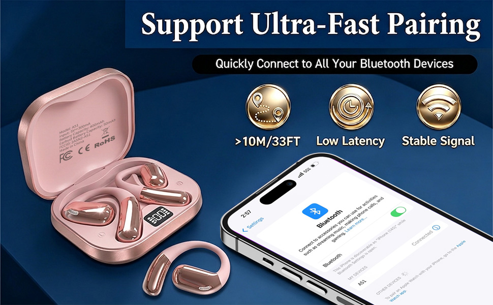 Open Ear Headphones, Wireless Headphones with Smart Digital Display &amp;amp; Mic