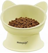 MateeyLife Raised Cat Bowls, Cat Food Bowl Elevated for Kittens &amp; Small Dogs, 15°Tilted Protect P...