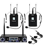 Devilclaw Wireless Microphone System, Metal Dual Wireless Lavalier &amp; Headset Mic, 2x10 Frequencie...