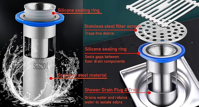 Shower Drain Plug &amp;amp; Trap, Multi-seal design, easy installation