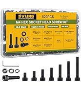 SVLING 520Pcs M4-0.7 Black Hex Socket Head Bolts Assortment Kit 12.9 Grade Steel Nut Washer Black...