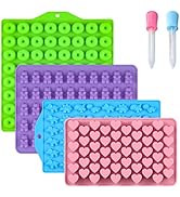 Gummy Molds, Bear Dinosaur Heart Mini Donut Silicone Gummy Molds with 2 Droppers, Pack of 4 Silic...