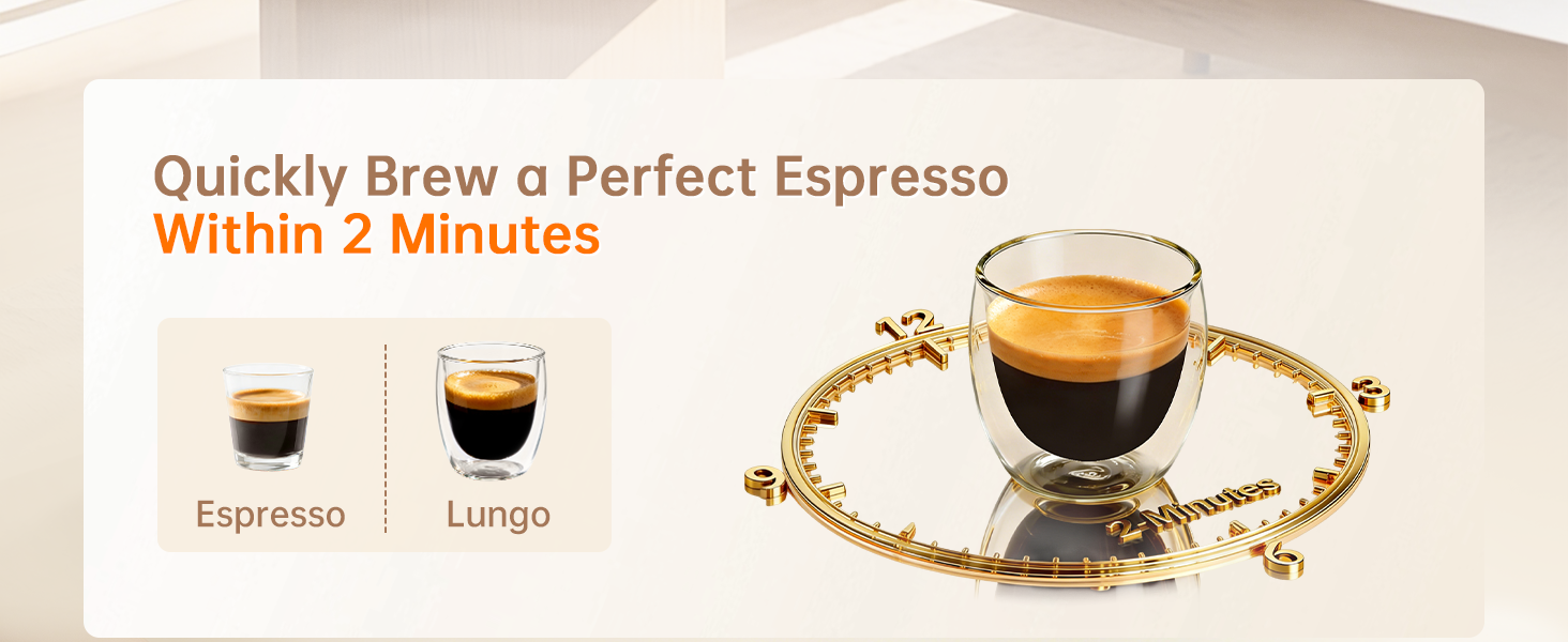 espresso and longo of coffee machine
