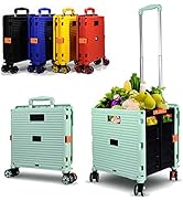 Foldable Utility Cart Folding Portable Rolling Crate Handcart Shopping Trolley Wheel Box with Lid...