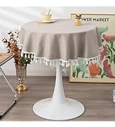 YZKITM Small Round Tablecloth Solid Vintage Grey Fabric Tassel Table Cloth Rustic Farmhouse Decor...
