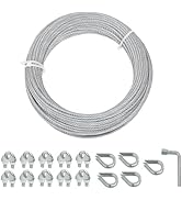 hannger Galvanized Steel Wire Rope Cable, 1/8” Galvanized Steel Cable with Rope Clamp and Thimble...