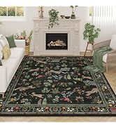 Rugcomf Living Room Rug 5x7 Rug Machine Washable Boho Area Rug Non Slip Floral Animal Vintage Low...