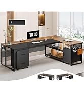 UPOSOJA 71" Executive Desk, Reversible L Shaped Desk with Mobile File Cabinet &amp; Power Outlets, La...