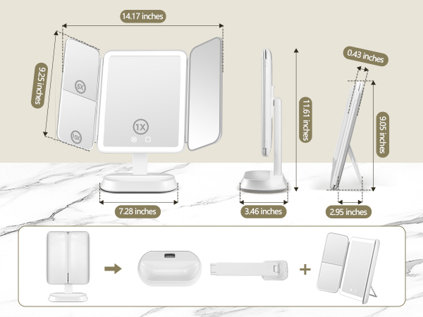 portable mirror with lights