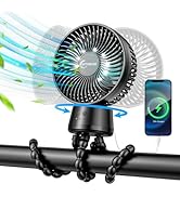 Portable Stroller Fan,20000mAh 120°Oscillating Fan with Detachable Flexible Tripod LED Light Powe...