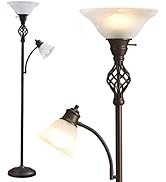 Torchiere Floor Lamp for Living Room, LED Standing Reading Light for Bedroom with Glass Shade for...