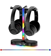 RGB Dual Headphone Stand with USB Charger Double Gaming Headset Holder Hanger Rack with 2USB Port...