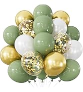 Sage Green and Gold Balloons, 24pcs 12 Inch Sage Green White Metallic Gold Confetti Latex Balloon...