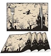 Halloween Witch Castle Placemats Set of 4 Washable Table Place Mats for Dining Kitchen Party Decor