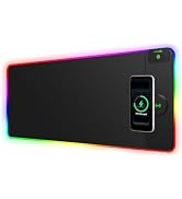 RGB Gaming Mouse Pad with 15W Magnetic Wireless Charger, 31.5'' x 11.8'' Large LED Desk Mat, 24 L...