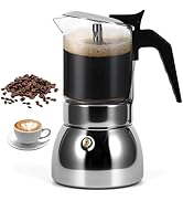SHANGSKY Moka Pot Espresso Maker, Stovetop Italian Coffee Maker, 300 ML Glass Top and Stainless S...