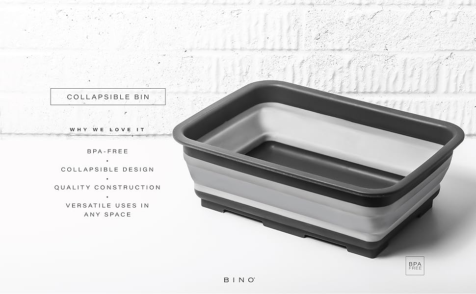 BINO Collapsible Wash Basin - Space Saving Portable Folding Dish Pan Dish Tub, Grey