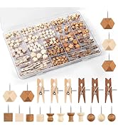 GOOLADA 200Pcs Wood Push Pins 7 Types and 2 Colors Wood Tacks Cute Push Pin Thumb Tacks for Decor...