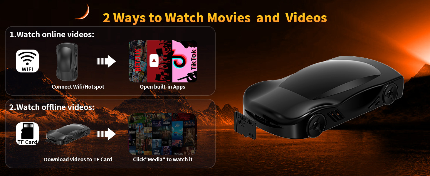 play various interesting videos. It also supports inserting TF cards