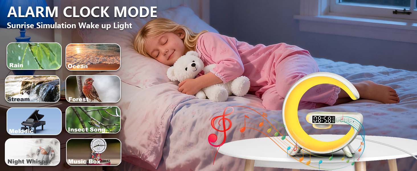 Atmosphere Bedside Light with Wireless Charging Station,Alarm Clock Music Lit Lamp Christmas Gift