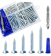 Wensilon (150Pcs) Zinc Wood Screw Quick Metal Self Tapping Flat Head with Drywall Plastic Anchors...