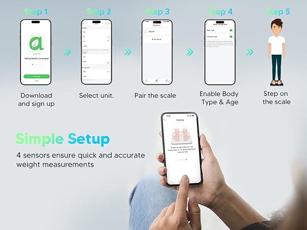 Body fat scale setup process via app in five easy steps for first-time users