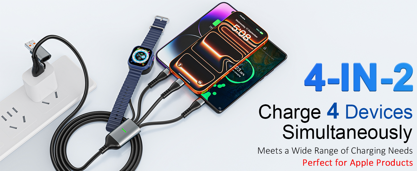 100W 4 in 2 multi charging cable for apple watch